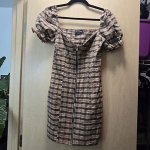 Prettylittlething plaid mini dress cottage core punk academia